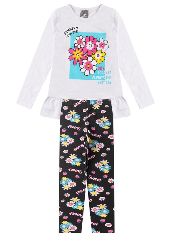 Rosa Azul - Conjunto Pijama Flores Happy Iaia Branco