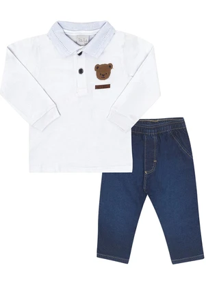 Pulla Bulla - Conjunto Piquet com Elastano e Jeans Moletom Bran - PULLA BULLA