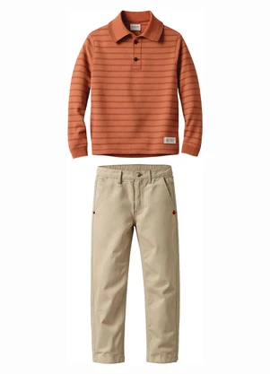 Carinhoso - Conjunto Polo Listrada Laranja - CARINHOSO