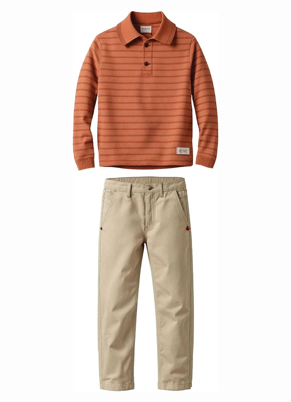 Carinhoso - Conjunto Polo Listrada Laranja