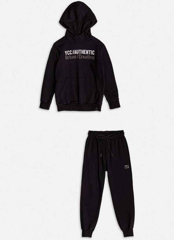 Youccie - Conjunto Preto em Moletom Estampado Preto 1