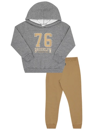 Pulla Bulla - Conjunto Primeiros Passos Menino Moletom Cinza - PULLA BULLA