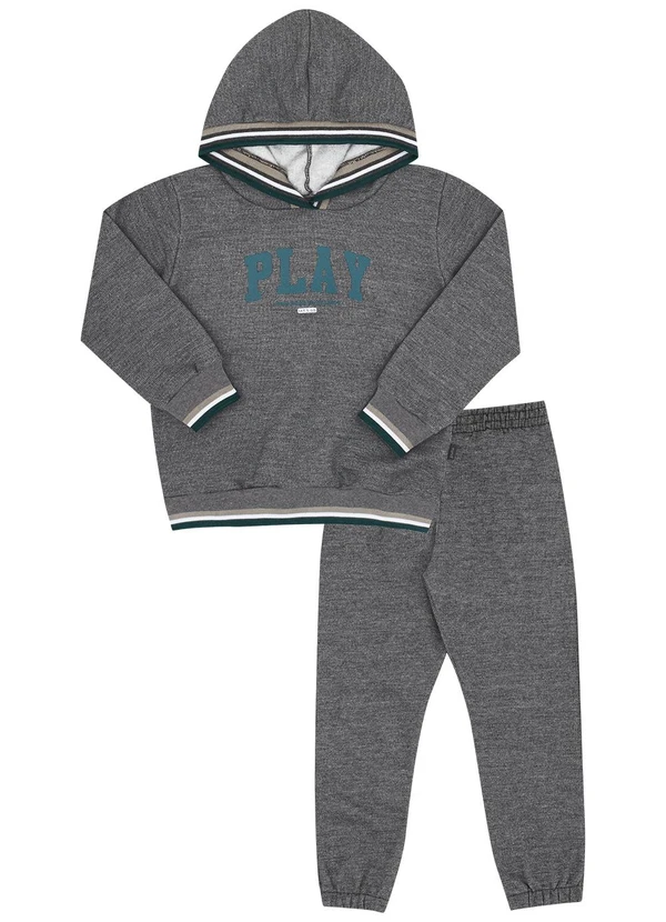 Pulla Bulla - Conjunto Primeiros Passos Menino Moletom Cinza
