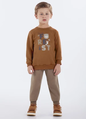 Pulla Bulla - Conjunto Primeiros Passos Menino Moletom Marrom - PULLA BULLA