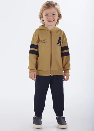 Pulla Bulla - Conjunto Primeiros Passos Menino Moletom Marrom - PULLA BULLA