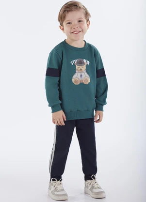 Pulla Bulla - Conjunto Primeiros Passos Menino Moletom Verde - PULLA BULLA