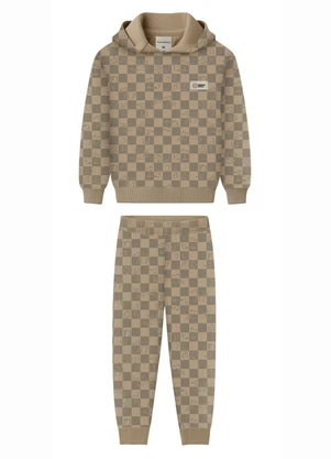 Carinhoso - Conjunto Quadriculado em Moletom Taupe - CARINHOSO