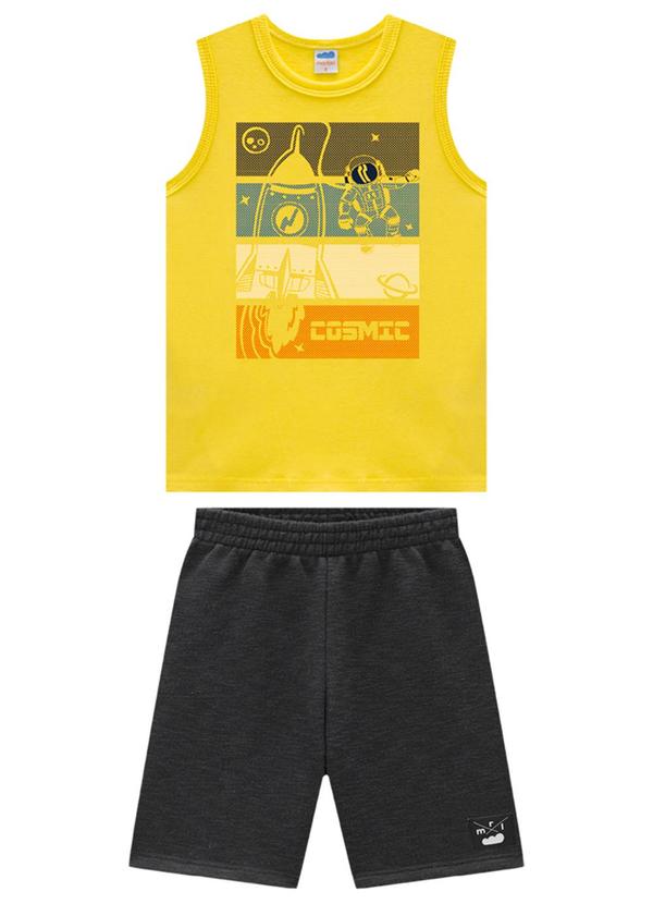 Marlan - Conjunto Regata e Bermuda em Moletinho Amarelo