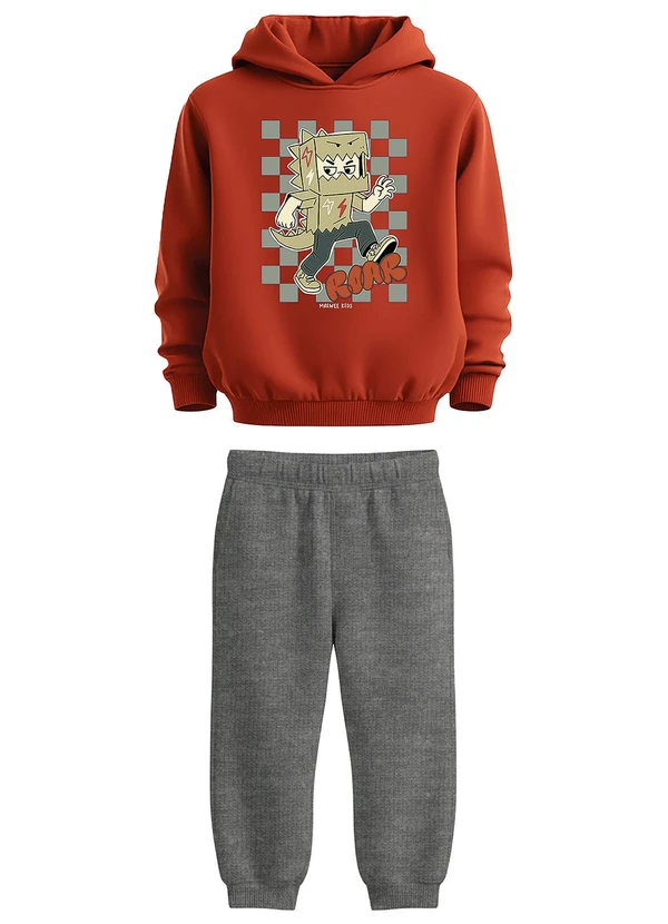 Malwee Kids - Conjunto Roar em Moletom Flanelado Terracota