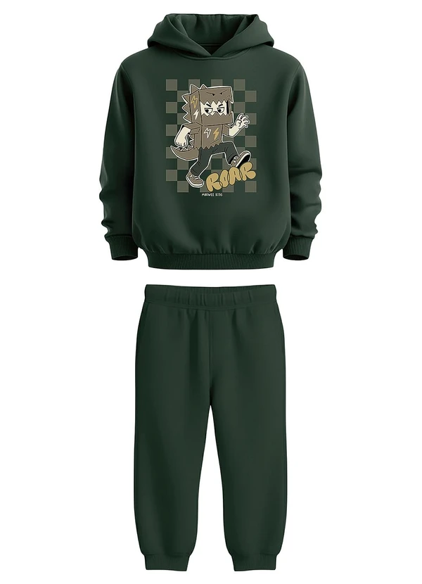 Malwee Kids - Conjunto Roar em Moletom Flanelado Verde Escuro