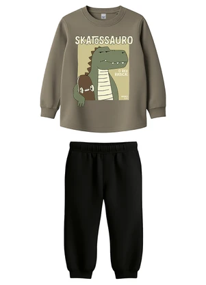 Malwee Kids - Conjunto Skatossauros em Moletom Marrom - MALWEE KIDS