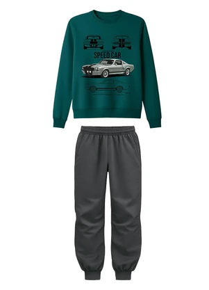 Malwee Kids - Conjunto Speed Car em Moletom Verde Turquesa - MALWEE KIDS