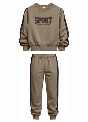 Carinhoso - Conjunto Sport Bordado em Moletom Bege - CARINHOSO