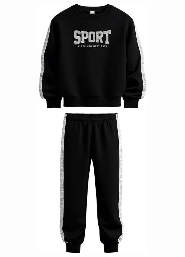 Carinhoso - Conjunto Sport Bordado em Moletom Preto