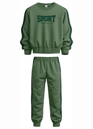 Carinhoso - Conjunto Sport Bordado em Moletom Verde Militar - CARINHOSO