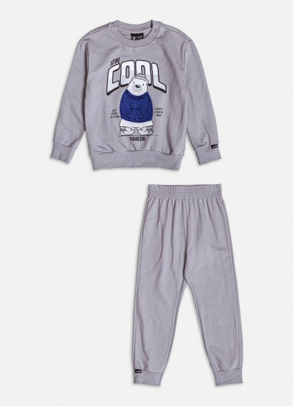 Youccie - Conjunto Stay Cool com Ursinho de Moletom Cinza