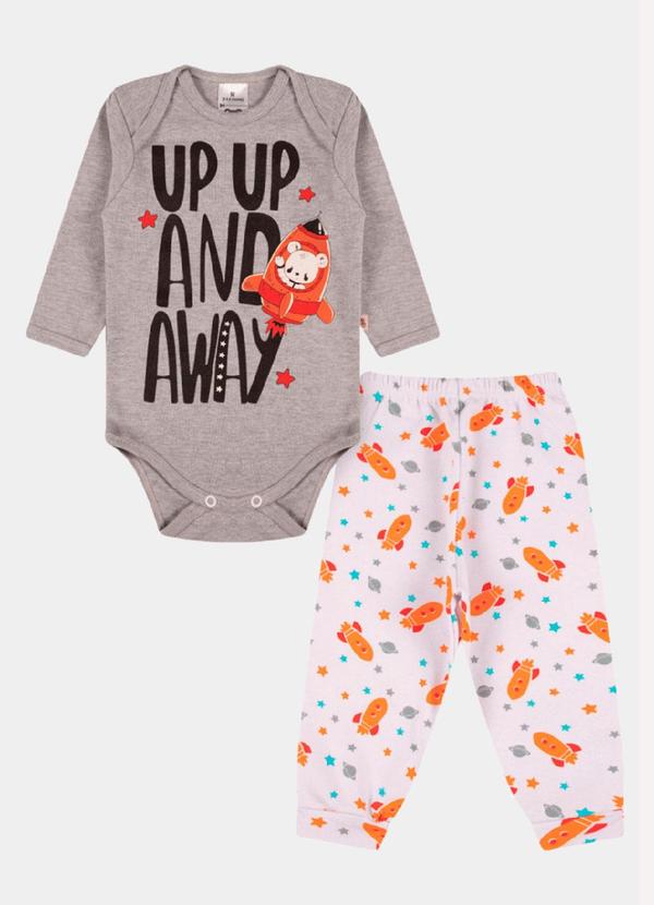 Stolf Baby Kids - Conjunto Suedine Longo Estampado Foguete M Cinza