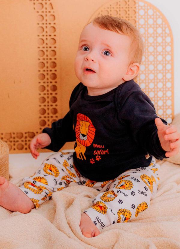 Stolf Baby Kids - Conjunto Suedine Longo Estampado Safari Azul