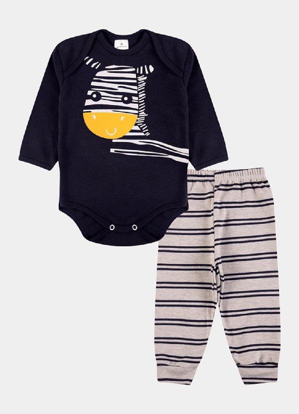 Stolf Baby Kids - Conjunto Suedine Longo Estampado Zebra Azul 3