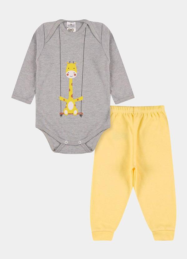 Stolf Baby Kids - Conjunto Suedine Longo Girafa Cinza
