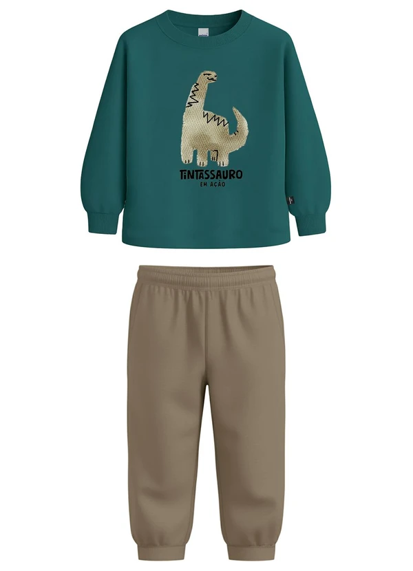Malwee Kids - Conjunto Tintassauro em Moletinho Verde Turquesa