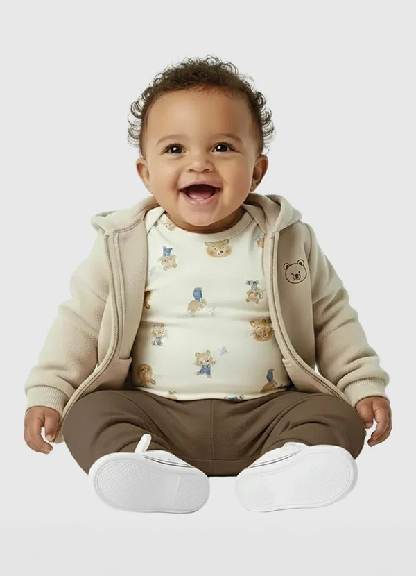 Malwee Kids - Conjunto Ursinho 3 Peças Taupe