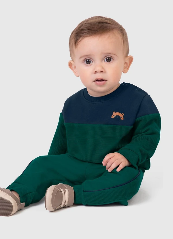 Carinhoso - Conjunto Ursinho em Moletom Verde