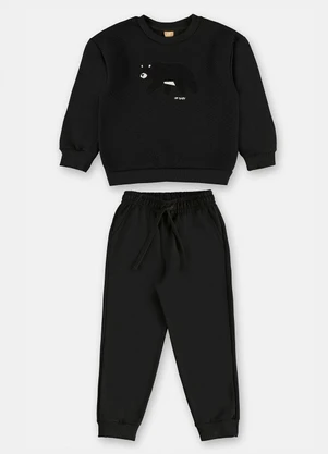 Up Baby - Conjunto Urso Moletom Matelassê Preto - UP BABY