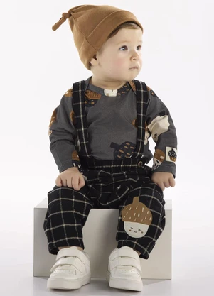 Três e Já - Conjuntos Bebê Body e Jardineira Cinza - TRÊS E JÁ