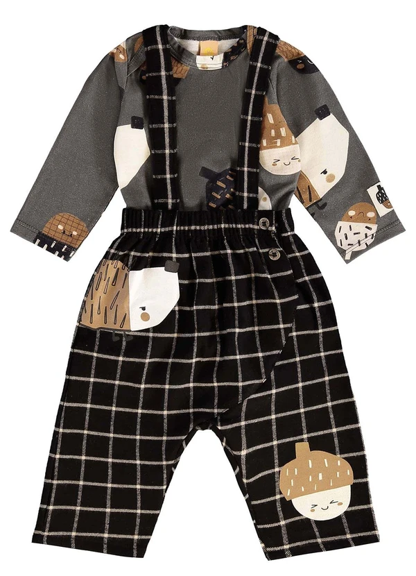 Três e Já - Conjuntos Bebê Body e Jardineira Cinza 3