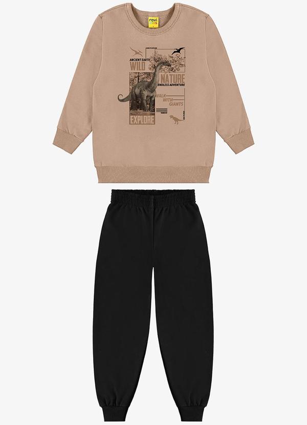 Rovi Kids - Conjunto Moletom Peluciado e Calça com Punho Marrom