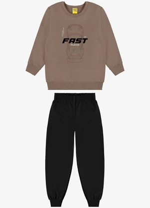 Rovi Kids - Kit Conjunto Blusão com Calça Marrom - ROVI KIDS