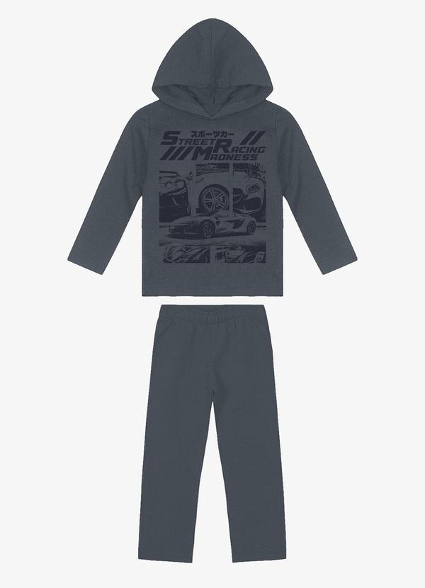 Rovi Kids - Kit Conjunto Blusão com Capuz e Calça Cinza