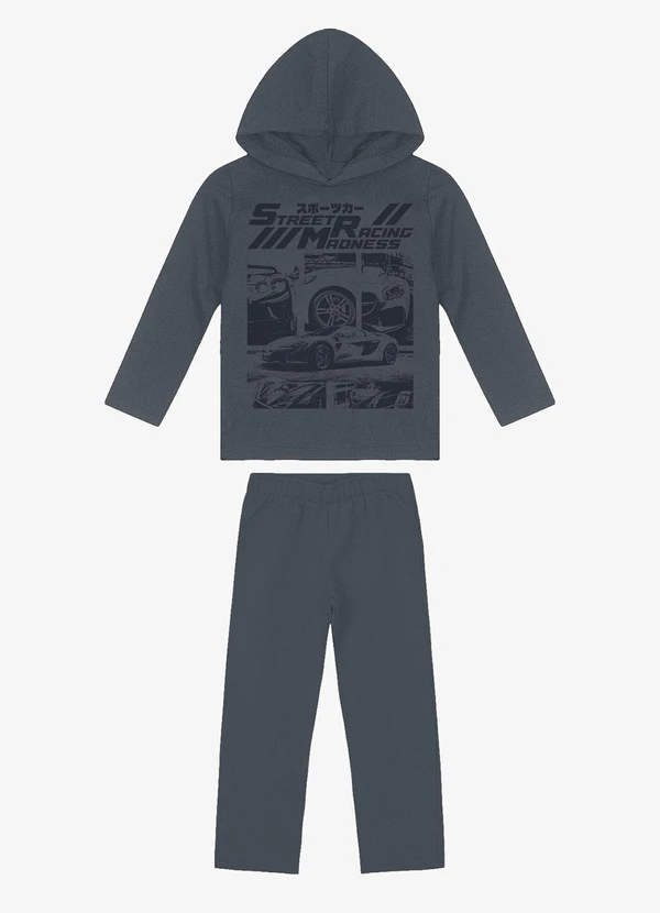 Rovi Kids - Kit Conjunto Blusão com Capuz e Calça Cinza