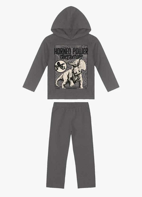 Rovi Kids - Kit Conjunto Blusão com Capuz e Calça Cinza