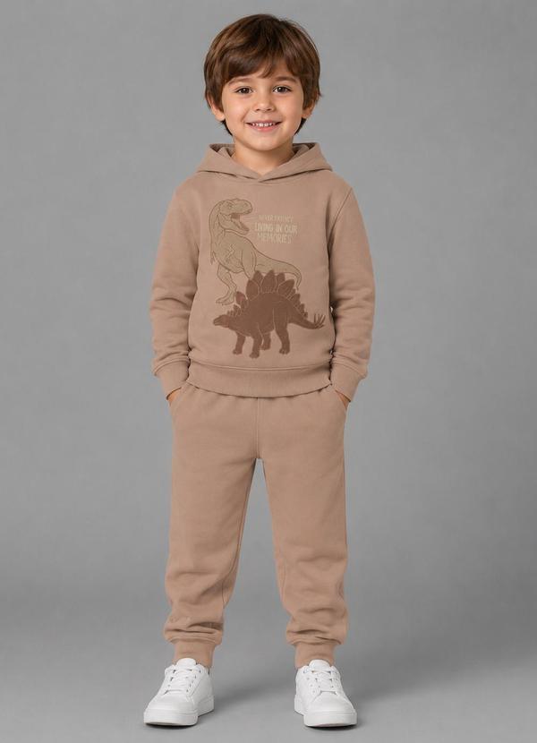 Rovi Kids - Kit Conjunto Blusão com Capuz e Calça Marrom