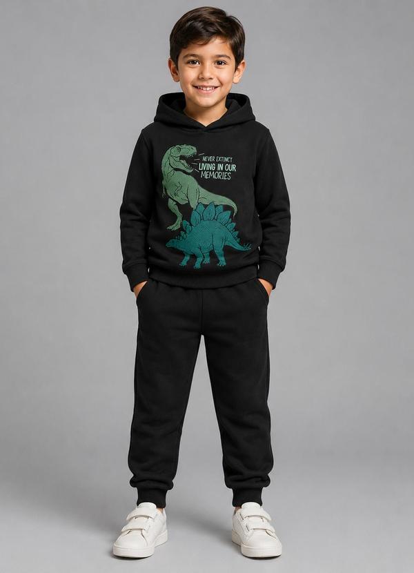 Rovi Kids - Kit Conjunto Blusão com Capuz e Calça Preto