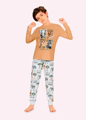 Kyly - Pijama Infantil Menino Animais Marrom - KYLY