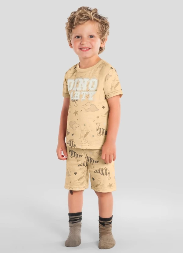 Brandili - Pijama Infantil Menino em Meia Malha Bege