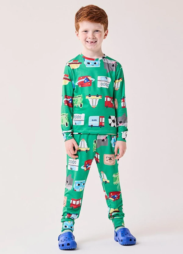 Bimbi - Pijama Infantil Menino Estampa de Carros Verde