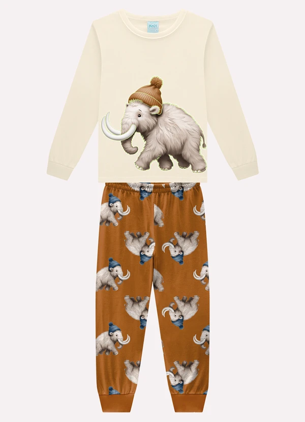 Kyly - Pijama Infantil Menino Mamute Bege