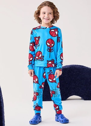Bimbi - Pijama Menino de Suede do Spider-Man Marvel Azul - BIMBI
