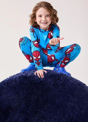 Bimbi - Pijama Menino de Suede do Spider-Man Marvel Azul - BIMBI