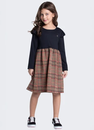 Vida Costeira - Vestido Infantil Jacquard Xadrez com Babadinhos - VIDA COSTEIRA