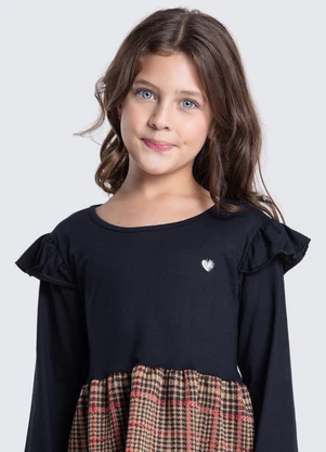 Vida Costeira - Vestido Infantil Jacquard Xadrez com Babadinhos - VIDA COSTEIRA