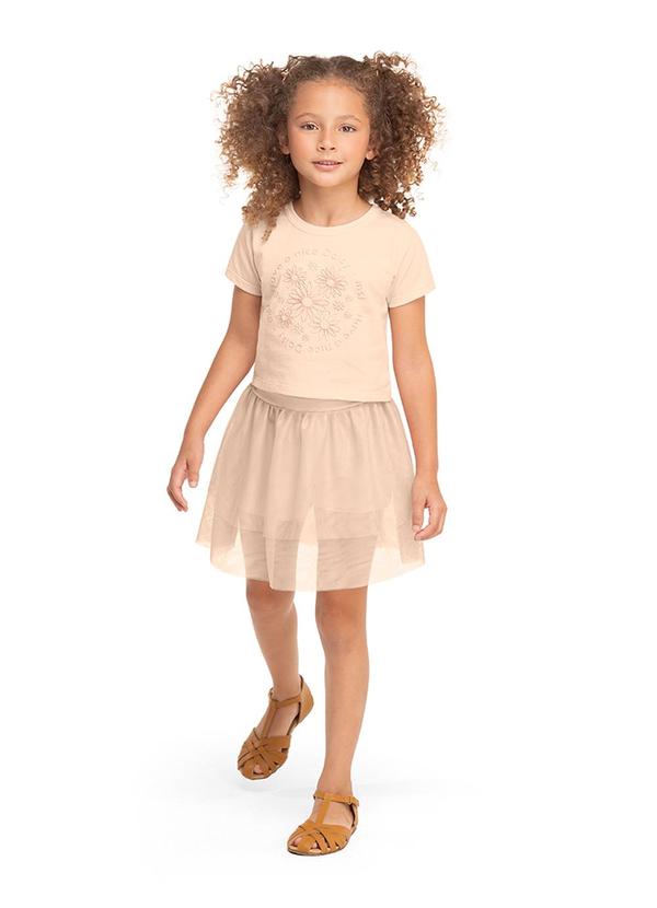 Marisol - Blusa Cropped Manga Curta Infantil Feminina Bege