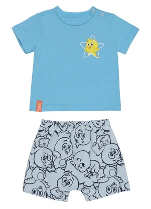 Galinha Pintadinha - Blusa em Meia Malha Shorts em Moletinho Azul - GALINHA PINTADINHA