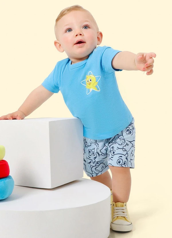 Galinha Pintadinha - Blusa em Meia Malha Shorts em Moletinho Azul 2