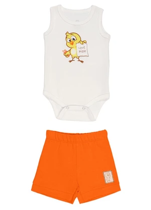 Galinha Pintadinha - Body em Ribana 1x1 Shorts MoletinhoBranco - GALINHA PINTADINHA