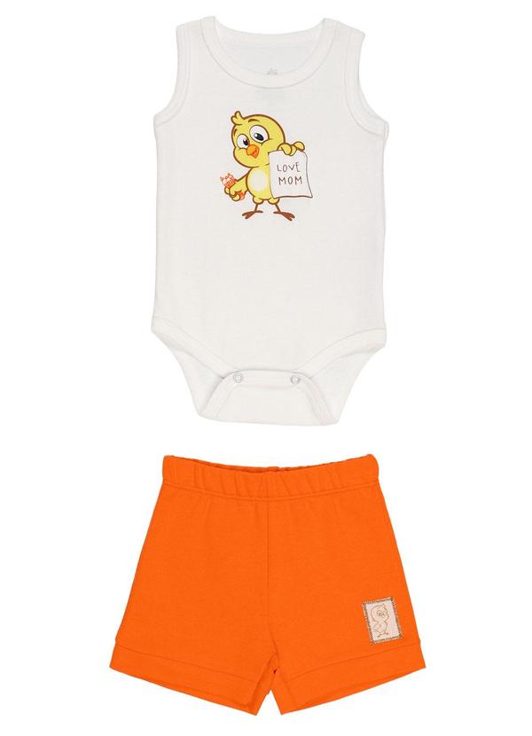 Galinha Pintadinha - Body em Ribana 1x1 Shorts MoletinhoBranco